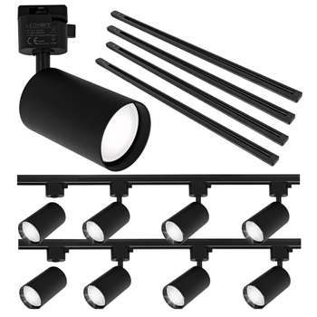 Oświetlenie szynowe czarne 8x lampa GU10 + szyna 4m