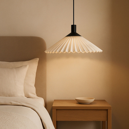 Lampa wisząca plisowana czarno-biała E27 Nowoczesna oprawa nad stół lub wyspę