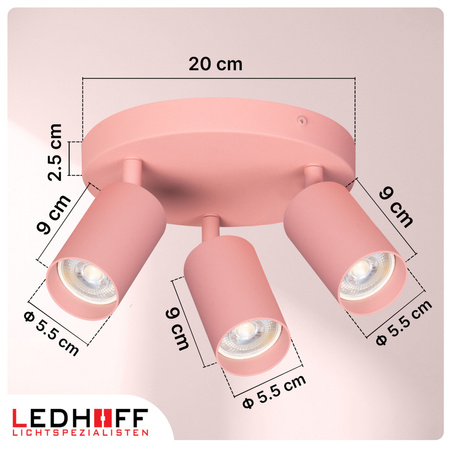 Lampa sufitowa do pokoju dziecka Kinkiet potrójny GU10 różowy LUMIO