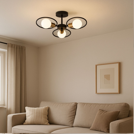 Lampa sufitowa czarno-złota metalowa E27 ozdobna 3-punktowa design