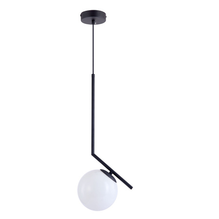 Lampa sufitowa czarna metalowa z mlecznym kloszem ozdobna szklana kula E27 design