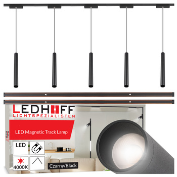 Oświetlenie szynowe magnetyczne ZESTAW 2x listwa 1m + 5x lampa wisząca TUBA LED czarna