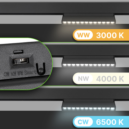 Lampa soczewkowa punktowa LED do szyny magnetycznej M20 12W 22cm ruchoma czarna 3 BARWY ŚWIATŁA