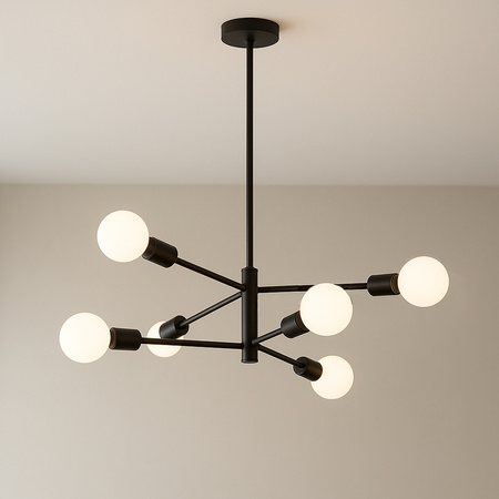 Lampa sufitowa czarna metalowa E27 ozdobna 6-punktowa design loft