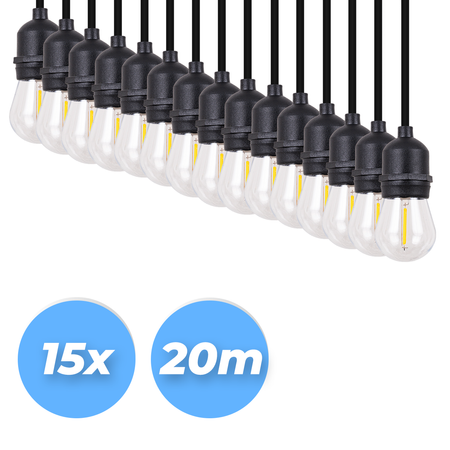 Girlanda ogrodowa łańcuch świetlny 20m + 15x żarówka LED Lampki do ogrodu