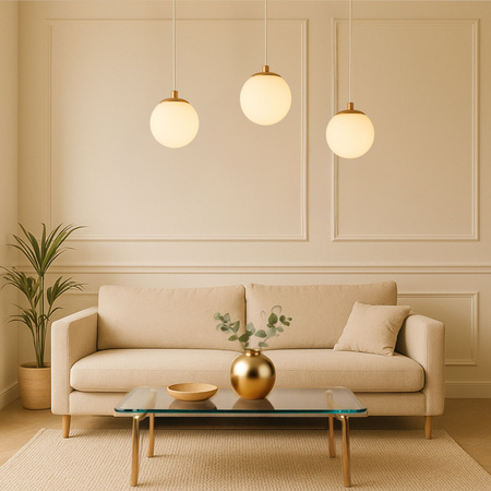 Lampa sufitowa złota metalowa z mlecznym kloszem ozdobna szklana kula E27