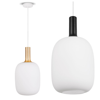 Lampa wisząca biały klosz szklany E27 do salonu czarna złota NOWOCZESNA