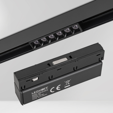 ZESTAW M20 4x Lampa soczewkowa punktowa LED 6W 11cm czarna 3 BARWY ŚWIATŁA + szyna magnetyczna 1m