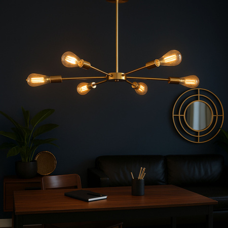 Lampa sufitowa złota metalowa E27 ozdobna 6-punktowa designerska