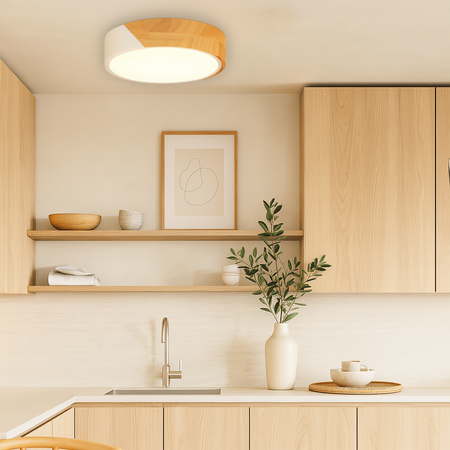 Plafon sufitowy LED biały metal + DREWNO 50cm WOODLINE