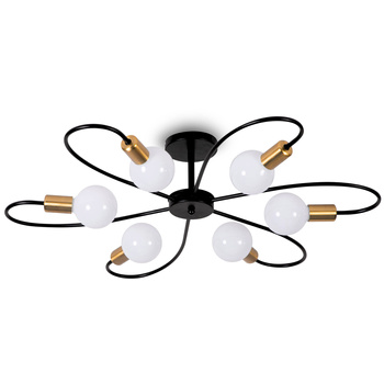 Lampa sufitowa czarno-złota metalowa E27 ozdobna 6-punktowa nowoczesna Fiora