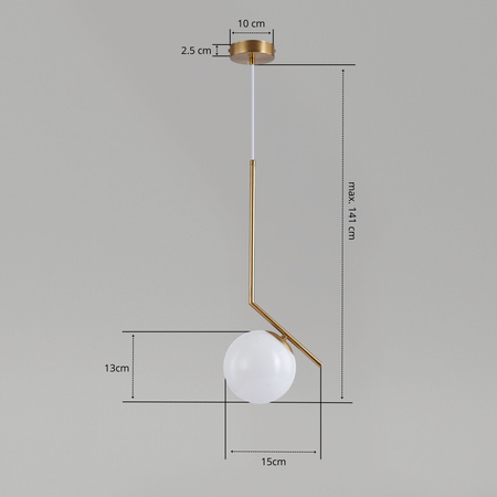 Lampa sufitowa złota metalowa z mlecznym kloszem ozdobna szklana kula E27 design