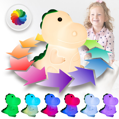 Lampka nocna LED dla dzieci DINOZAUR wielokolorowe światło RGB
