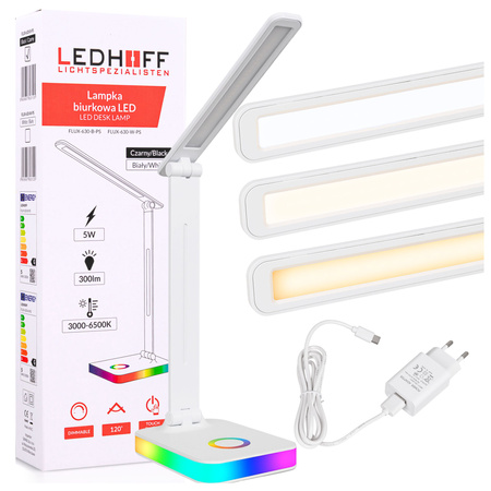Lampka biurkowa LED biała 5W + światło RGB + USB