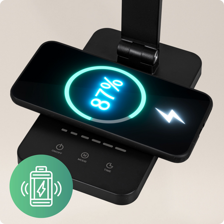 Lampka biurkowa LED czarna 6W z ładowarką indukcyjną i portem USB