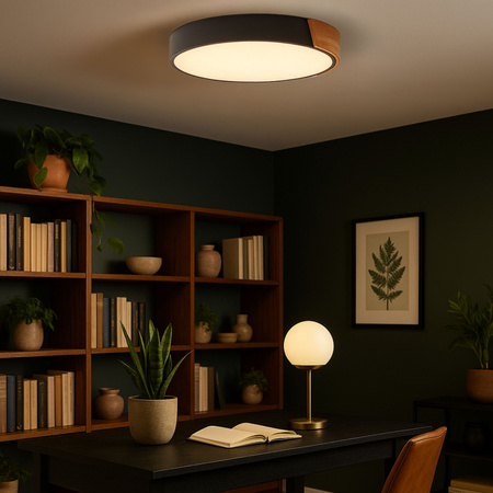 Plafon sufitowy LED czarny metal + DREWNO 50cm WOODLINE