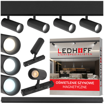 ZESTAW M20 LED 4x Lampa punktowa SPOT 7W 3 BARWY ŚWIATŁA + szyna magnetyczna 1m