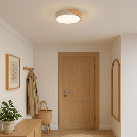 Plafon sufitowy LED biały metal + DREWNO 30cm WOODLINE