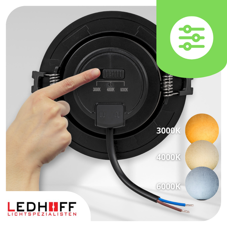 4x Oprawa sufitowa podtynkowa LED czarna RUCHOMA 3 barwy światła 7W