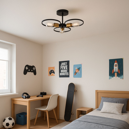 Lampa sufitowa czarno-złota metalowa E27 ozdobna 3-punktowa design