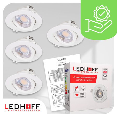 4x Oprawa sufitowa podtynkowa LED biała RUCHOMA 3000K-6000K 12W