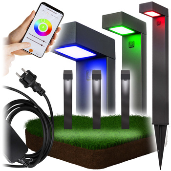 3x Lampa ogrodowa LED stojąca słupek wbijany SMART RGB