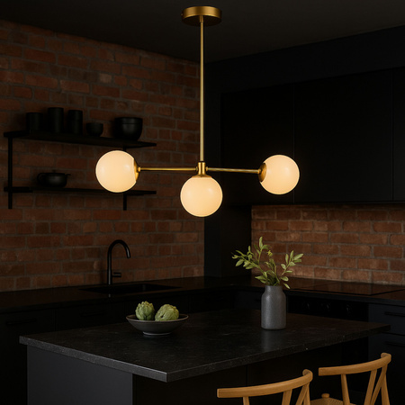 Lampa sufitowa złota metalowa z 3 mlecznymi kloszami ozdobna E27