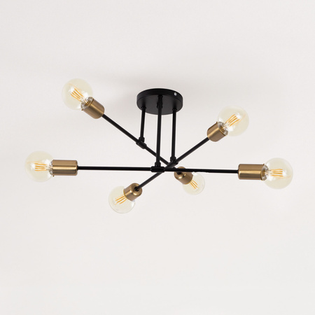 Lampa sufitowa czarno-złota metalowa E27 ozdobna 6-punktowa Trinity