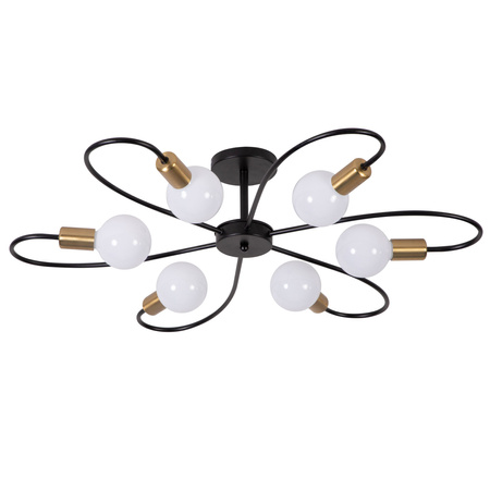 Lampa sufitowa czarno-złota metalowa E27 ozdobna 6-punktowa nowoczesna Fiora