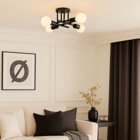 Lampa sufitowa czarna metalowa E27 ozdobna 4-punktowa