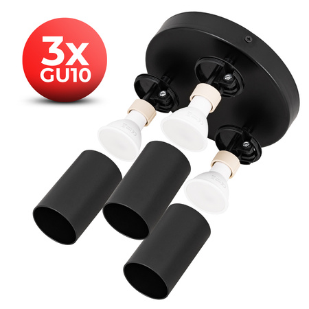 Kinkiet sufitowy okrągły potrójny Spot GU10 czarny