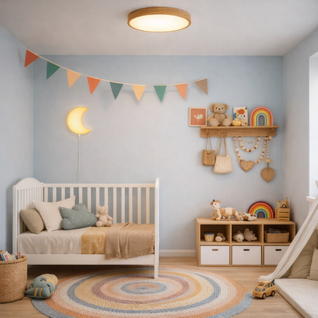 Plafon sufitowy LED 40cm z drewnianym wzorem