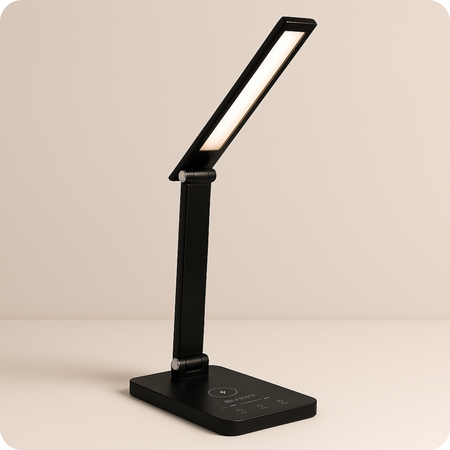 Lampka biurkowa LED czarna 6W z ładowarką indukcyjną i portem USB