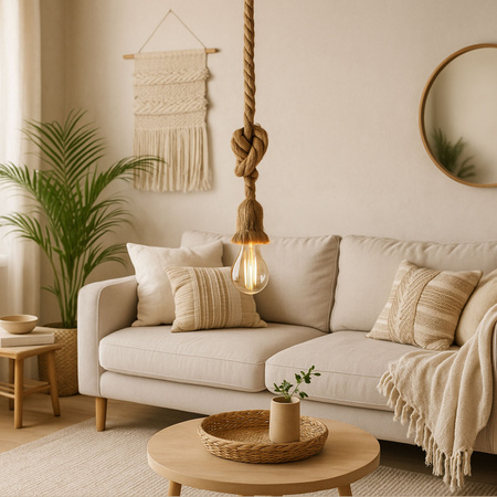 Lampa sufitowa wisząca Sznur konopny jutowy 1,2m Lina E27 Boho