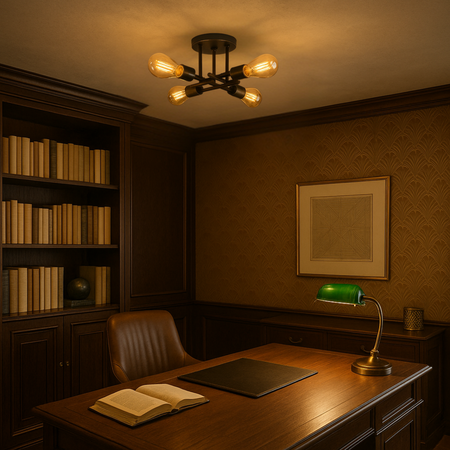 Lampa sufitowa czarna metalowa E27 ozdobna 4-punktowa