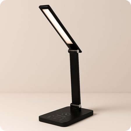 Lampka biurkowa LED czarna 6W z ładowarką indukcyjną i portem USB