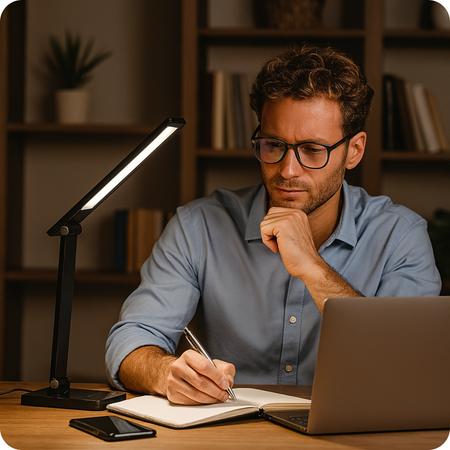 Lampka biurkowa LED czarna 6W z ładowarką indukcyjną i portem USB