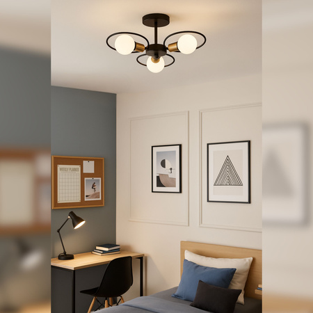 Lampa sufitowa czarno-złota metalowa E27 ozdobna 3-punktowa design