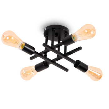 Lampa sufitowa czarna metalowa E27 ozdobna 4-punktowa
