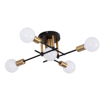 Lampa sufitowa czarna złota metalowa z 5 punktami światła ozdobna E27