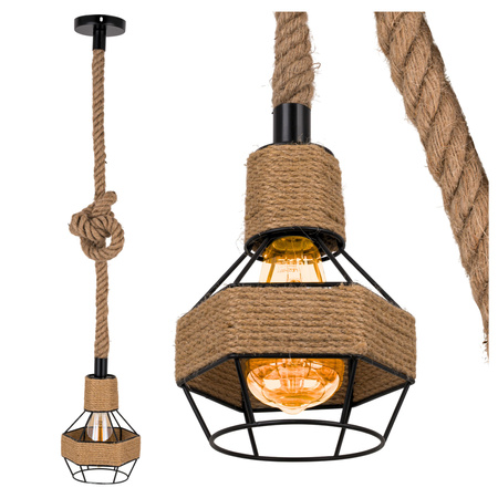 Lampa sufitowa wisząca z kloszem Sznur konopny jutowy 1,5m Lina E27 Boho