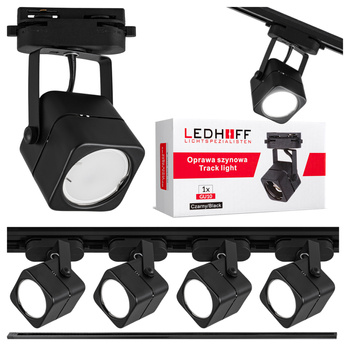 Oświetlenie szynowe czarne reflektor GU10 x4 szyna 2m