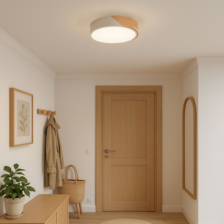 Plafon sufitowy LED biały metal + DREWNO 50cm WOODLINE