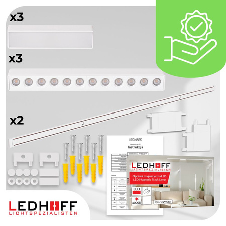 Oświetlenie szynowe magnetyczne ZESTAW 2x listwa 1m + 6x lampa LED BIAŁA