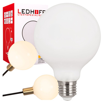 Żarówka LED E27 ozdobna duży mleczny klosz 8W mocne ciepłe światło 1070lm 2700K