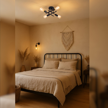 Lampa sufitowa czarna metalowa E27 ozdobna 4-punktowa