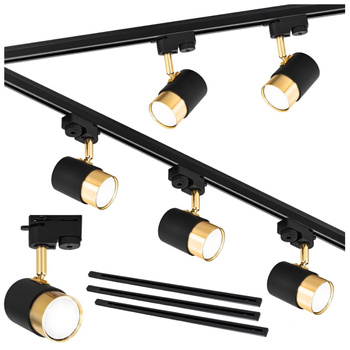 Oświetlenie szynowe czarno-złote 5x lampa GU10 + szyna 3m