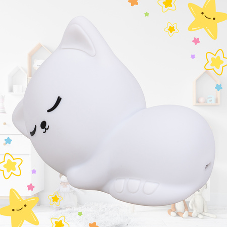 Lampka nocna LED dla dzieci KOTEK wielokolorowe światło RGB miękki silikon