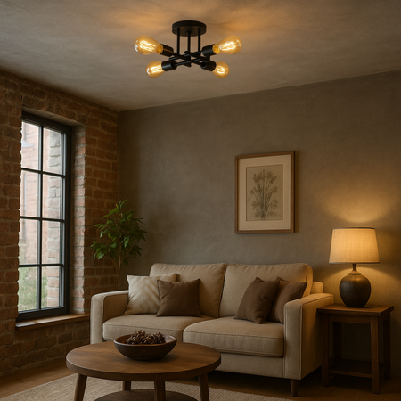 Lampa sufitowa czarna metalowa E27 ozdobna 4-punktowa