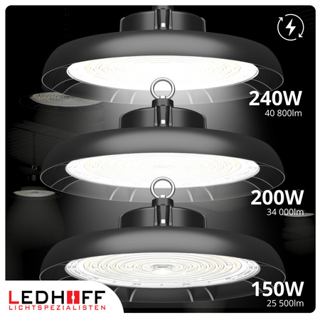 Lampa przemysłowa LED HighBay UFO 240W 200W 150W 3 moce światła na magazyn halę